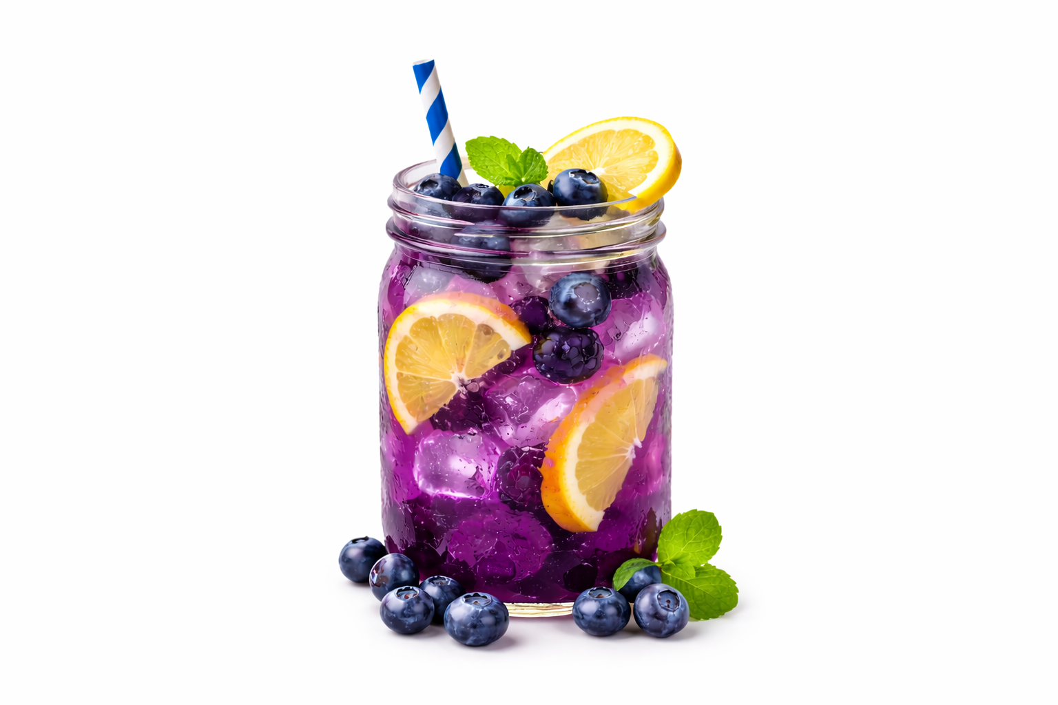 Blueberry lemonade in a mason jar