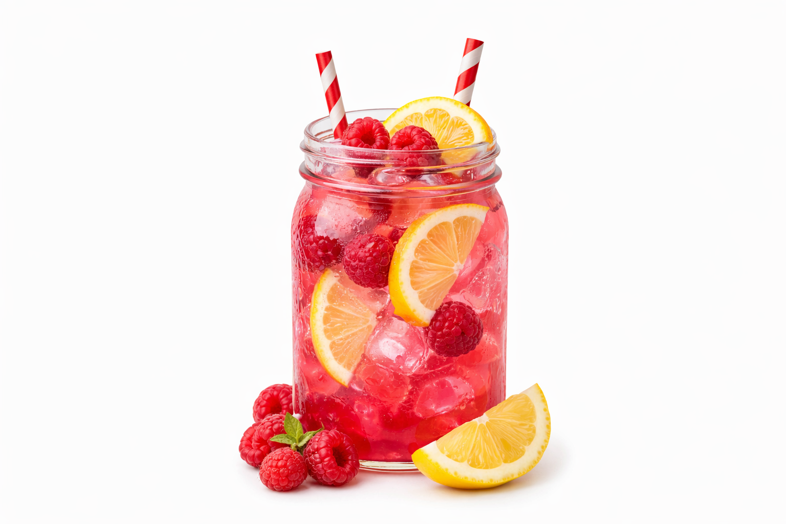 Raspberry lemonade in a mason jar